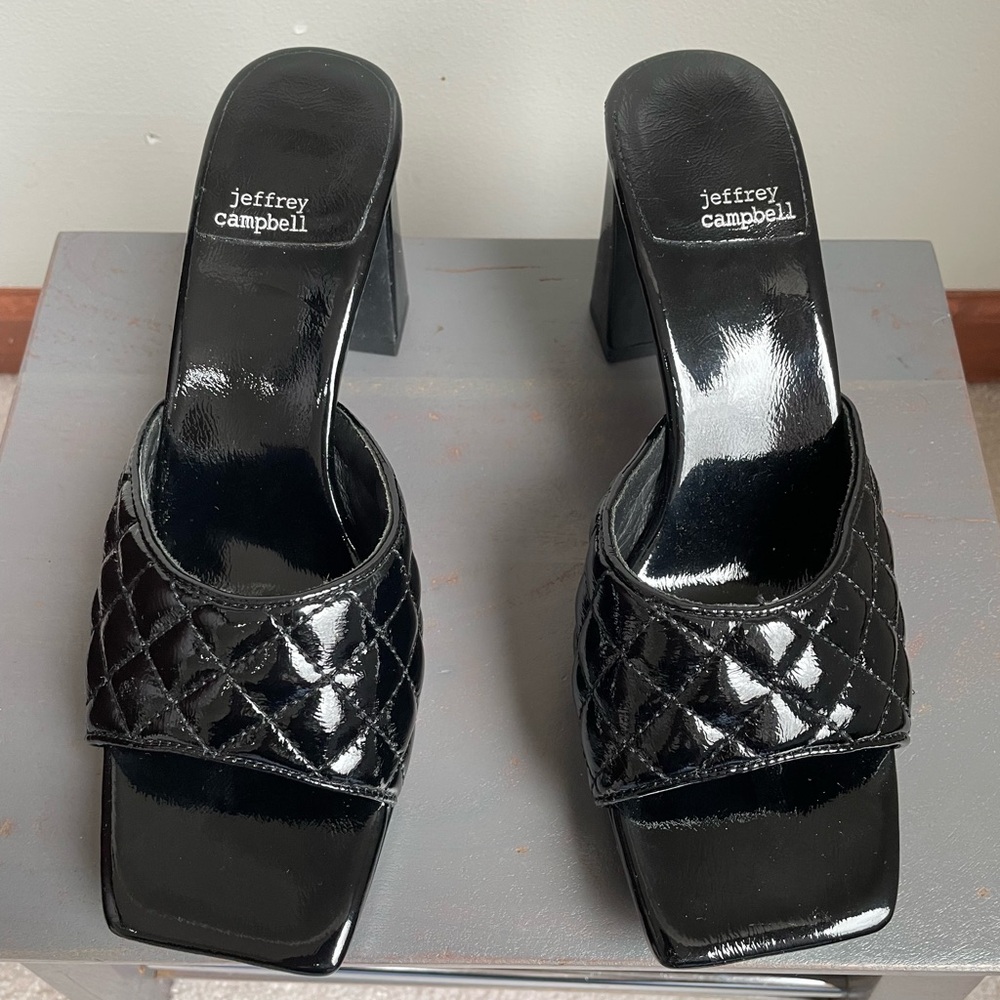 Jeffrey Campbell Black Patent Quilted Mules